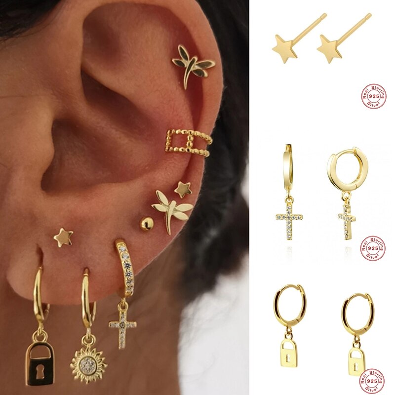 Pendientes de aro con forma de girasol elegantes para mujer nuevos pendientes a la joyería 925 pendientes colgantes de plata esterlina