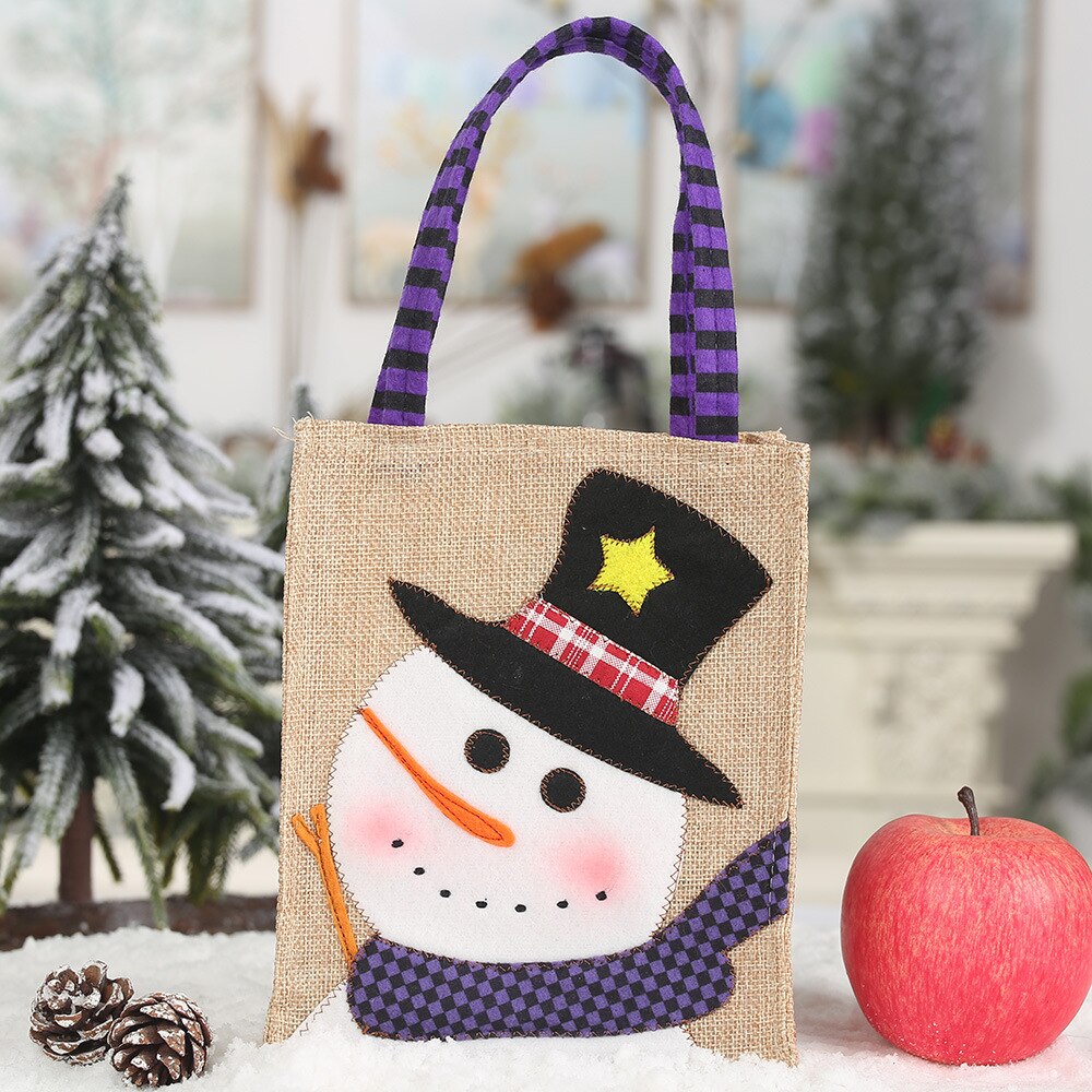 1 stk julepynt linned applikationer broderet taske tegneserie slikpose ornament mulepose: Snemand