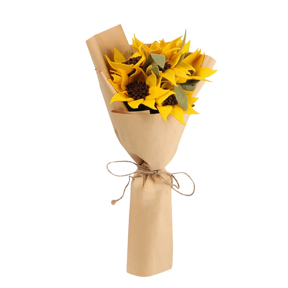 Beautiful Sunflower Bouquets Artificial Flower Handmade for Teachers' Day DIY Packing Material THIN889: yellow
