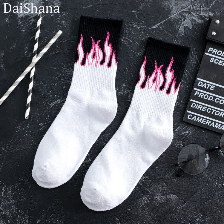 Daishana Unisex Vlam Rood En Wit Vuur Sokken Novelty Hip Hop Harajuku Sokken Skateboard Calceines Mujer Straat Skarpetki Sokken: WHITE