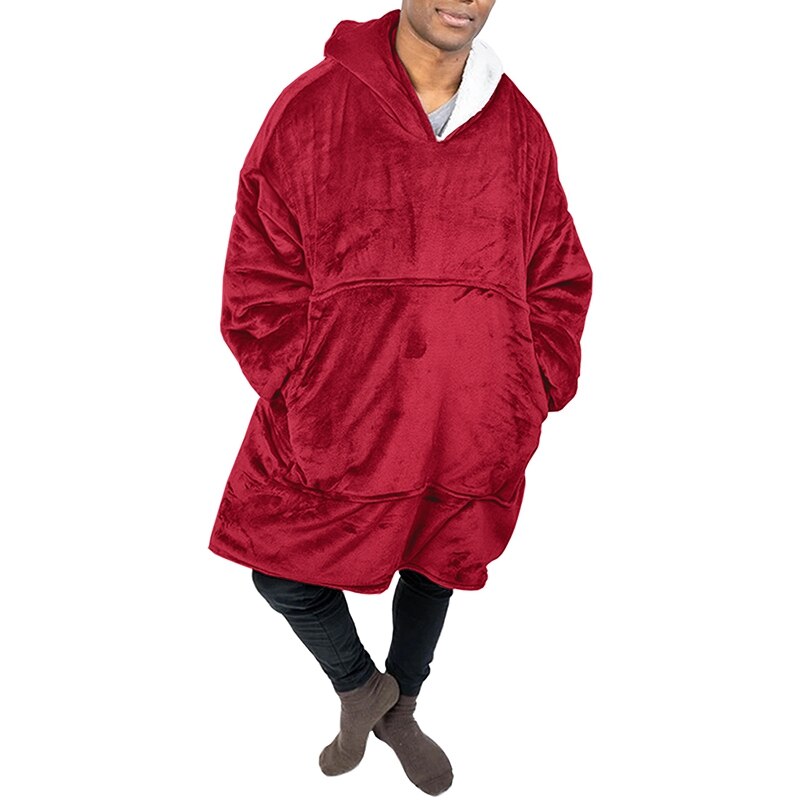 Oversized Hoodie Women Men Winter Fleece Blanket With Sleeves Sweatshirts Christmas Homewear Giant Hooded TV Blanket: Red(unisex)