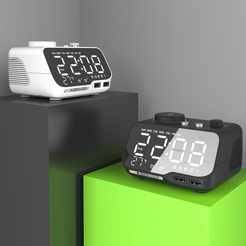 Digitale wekker, bluetooth-luidspreker, fm-radio, temperatuur, snooze, helderheidsdimmer voor slaapkamer, slaaptimer, huisdecoratie, klok