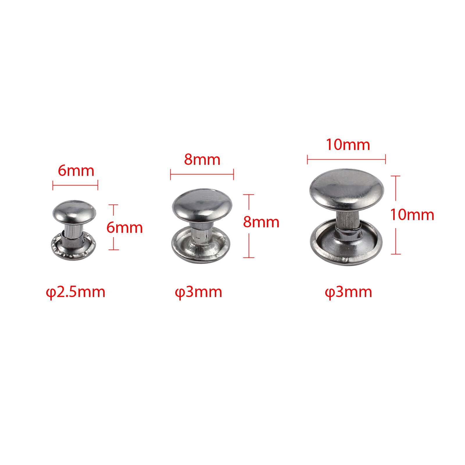 Proster 300 paires de Rivets tubulaires | En argent deux pièces Double capuchon, cuir Punk artisanat réparation 6/8/10mm pointes pour cuir en papier rivets