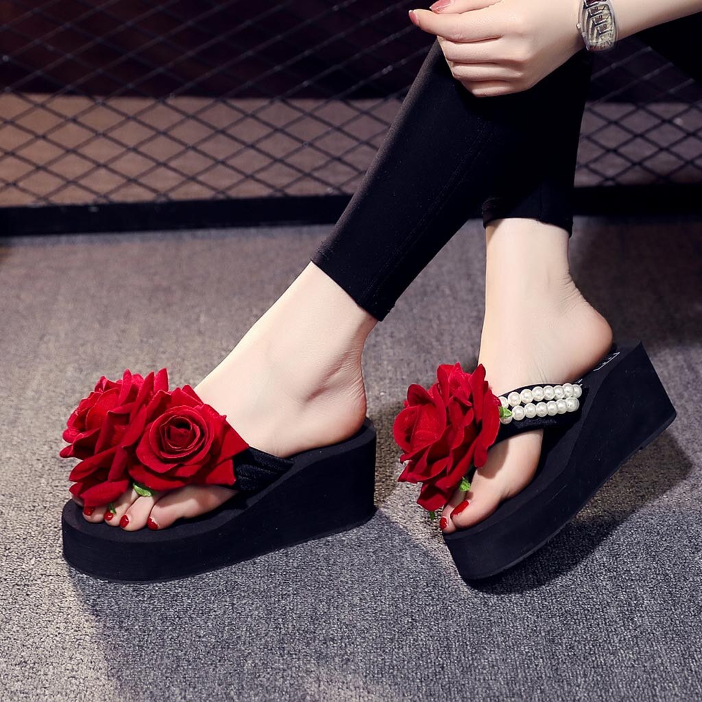 Sagace Vrouwen Dames Meisjes Parel Bloemen Wiggen Slippers Sandalen Slippers Strand Schoenen Sandalen Zomer Schoenen Strand Vintage: 35