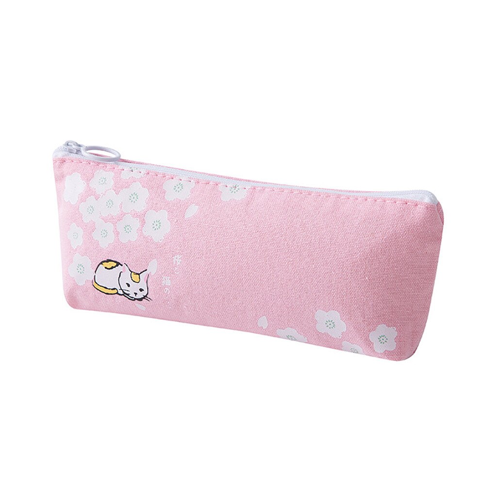 Kawaii Pink Cat Capacity Canvas Pencil Case Pen Box Girls School Stationery Bag For Girl Stationery Canvas Material Escolar: A