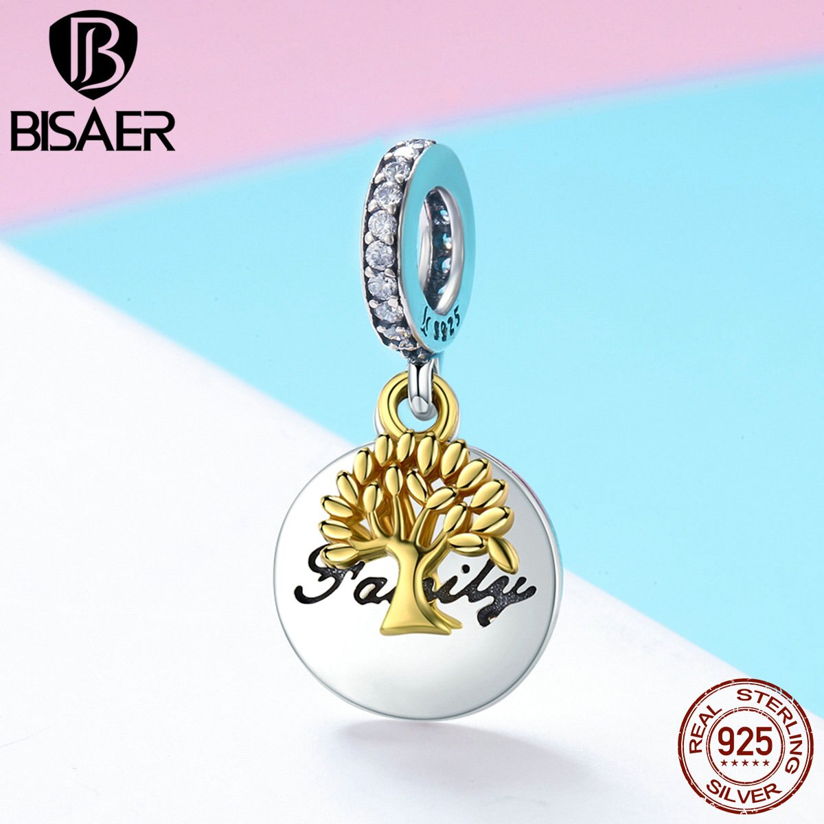 BISAER 925 Sterling Silber FAMILIE BAUM DES LEBENS SILBER BAUMELN Anhänger Perlen Fit Charms Armband Zirkon Silber 925 Schmuck WEUS306