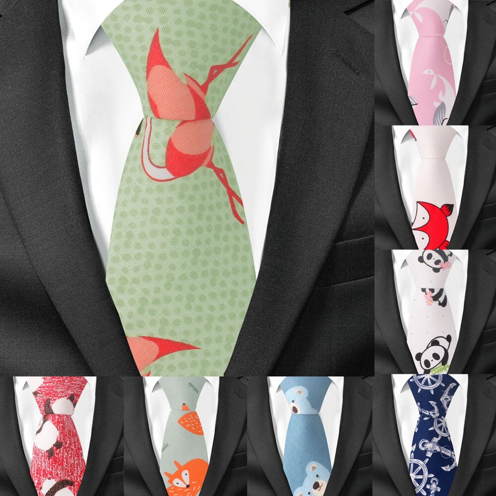 Animal Tie For Men Women Skinny Neck Tie For Wedding Business Casual Cartoon Neckties Classic Suit Slim Cotton Neck Ties