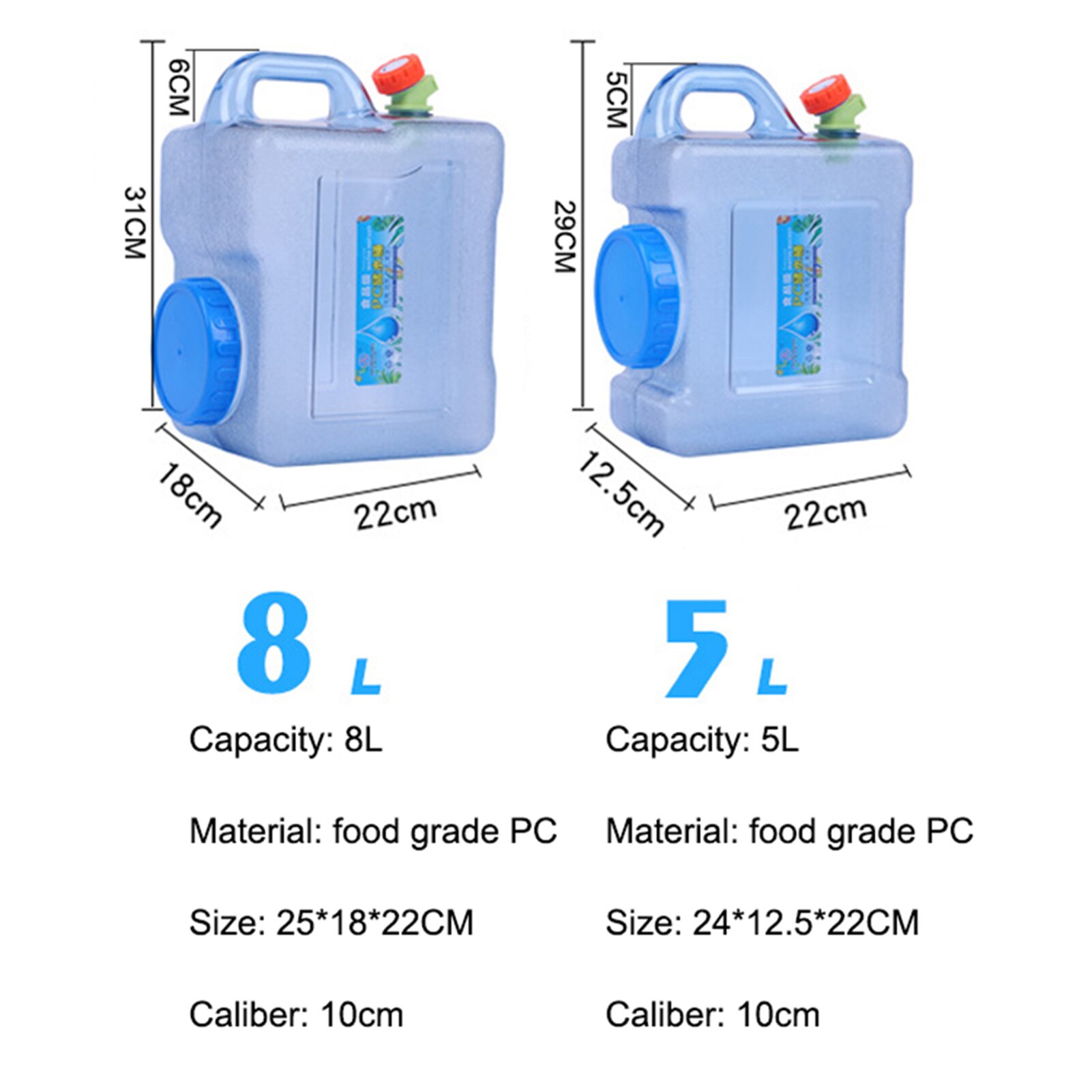 5/8L Car Portable Handheld Water Container PC Outdoor Self-Driving Tour With Faucet Camping Square Barrel Plastic Storage Bucket