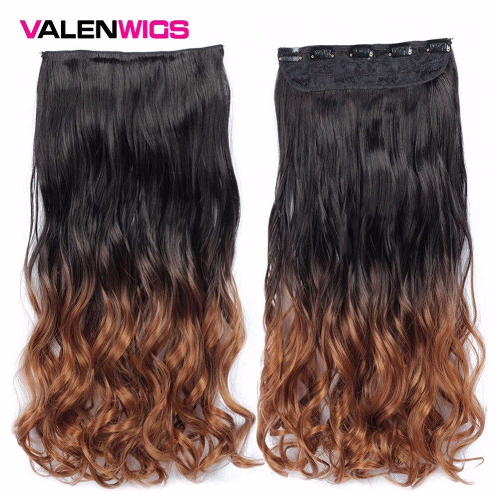Valenwigs 22 '' lang bølget clip in on one piece syntetisk hair extensions ombre color 5 clips one piece krøllet frisure til kvinder