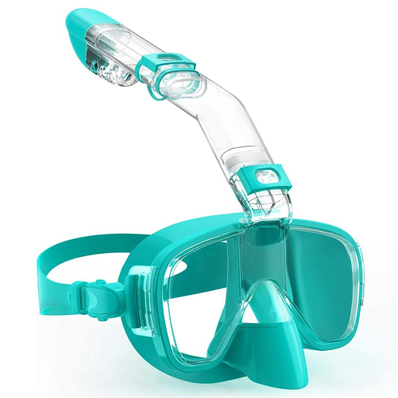 Duikmaskers Opvouwbare anti-condens snorkelmaskerset met volledig droog topsysteem voor gratis zwemmen Professionele snorkeluitrusting Volwassenen Kinderen: green / L/Xl