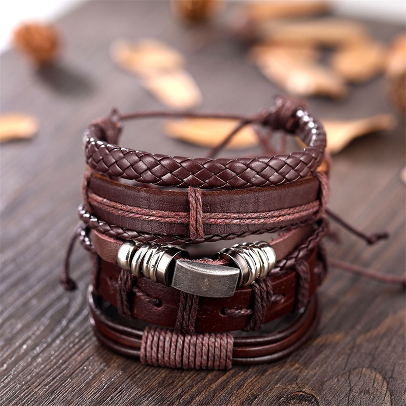 IFMIA-Conjunto de pulseras de cuero Vintage para hombre y mujer, brazalete de piel con varias hojas de búho, joyería de ,