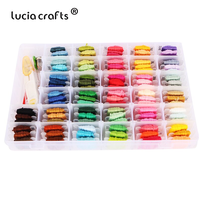 Lucia Ambachten 1Set Borduurgaren Naaien Strengen Anker Kruissteek Borduren Floss Naald Doos Kit Tool W0217: S1 1box 96colors