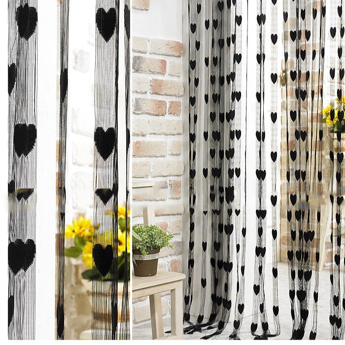 Behogar 1 m x 2 m Kwastje Lijn String Drape Sheer Gordijn voor Muur Deur Window keuken woonkamer Slaapkamer curtainsCortina Divider: Black