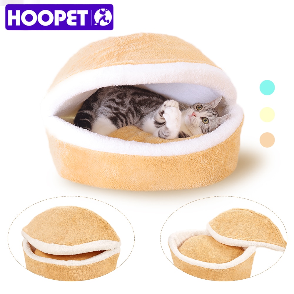 HOOPET, cama de gato cálida, cama con forma de hamburguesa, desmontable, a prueba de viento, mascota, cachorro, nido, carcasa, oculta, bollo de hamburguesa para invierno