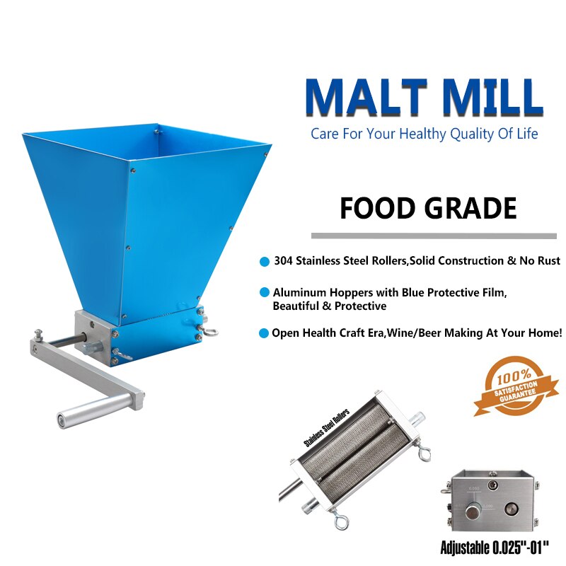 Newest Stainless Steel 2 Rollers Barley Malt Grinder Crusher Powder Grain Mill For Home Beer Brewing Equipment