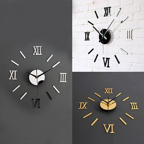 Superficie de espejo acrílico 3D, números romanos, pegatinas de reloj de pared, manualidades decoración hogareña 10WG