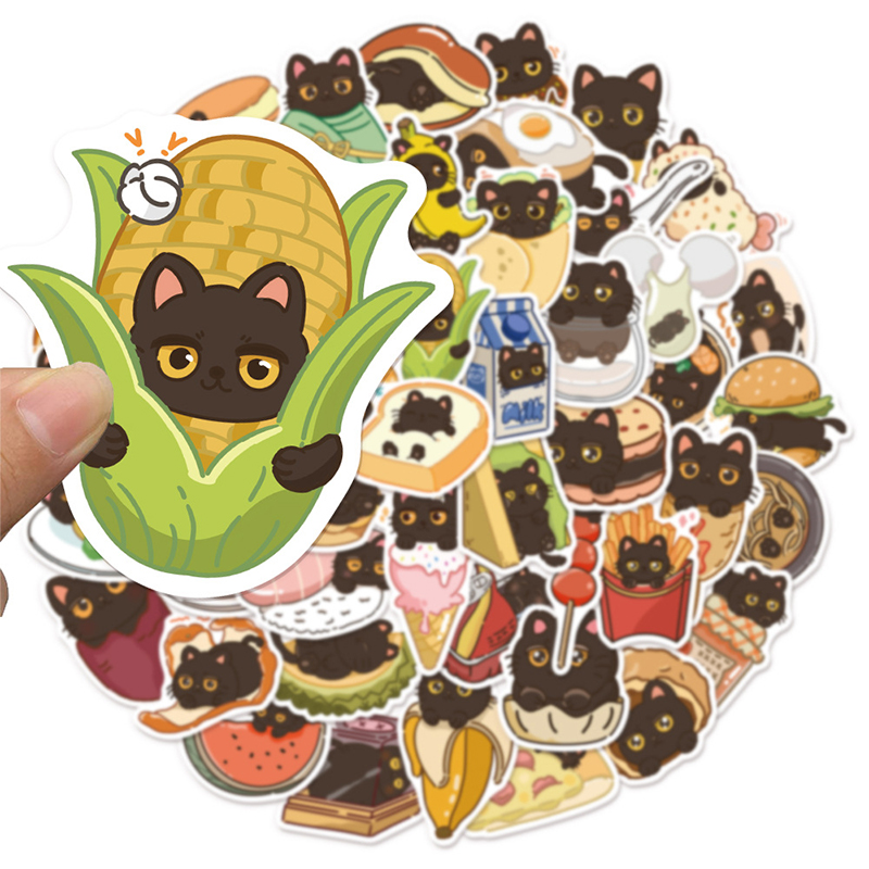 50 STKS Leuke Zwarte Kat Stickers Grappige Cartoon Kat Meme Decals Pack Waterdicht Vinyl Sticker voor Scrapbooking Skateboard Journaling