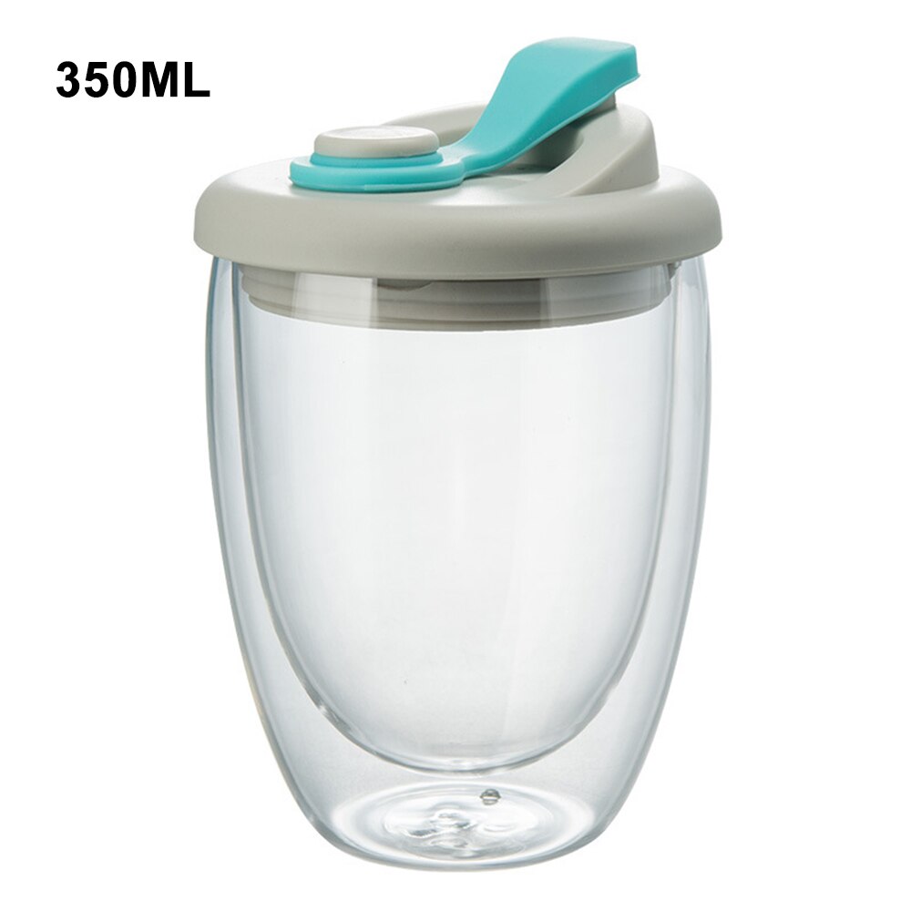 Portable Leak Proof Double Wall Glass Cup With Airtight Silica Gel Lid Insulated Coffee Mug Tea Juice Cup: Blue