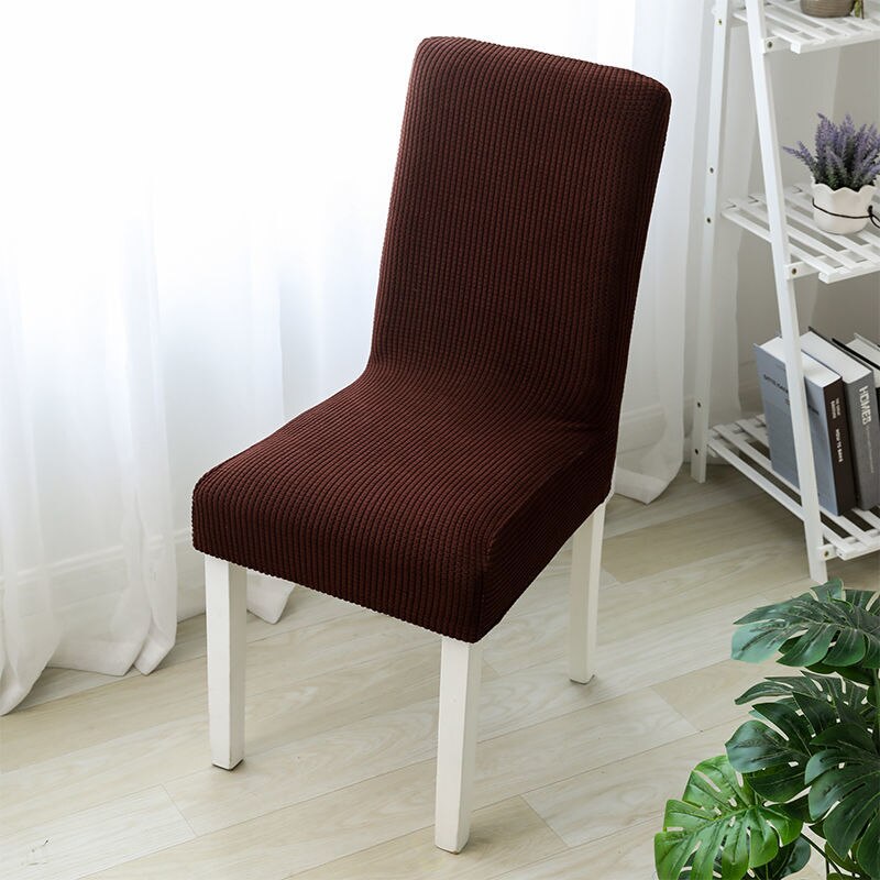 Einfarbig Stuhl Abdeckung Gestrickte stoff Stretch Elastische Hussen Stuhl Abdeckungen Für Esszimmer Küche Hochzeit Bankett Hotel: brown