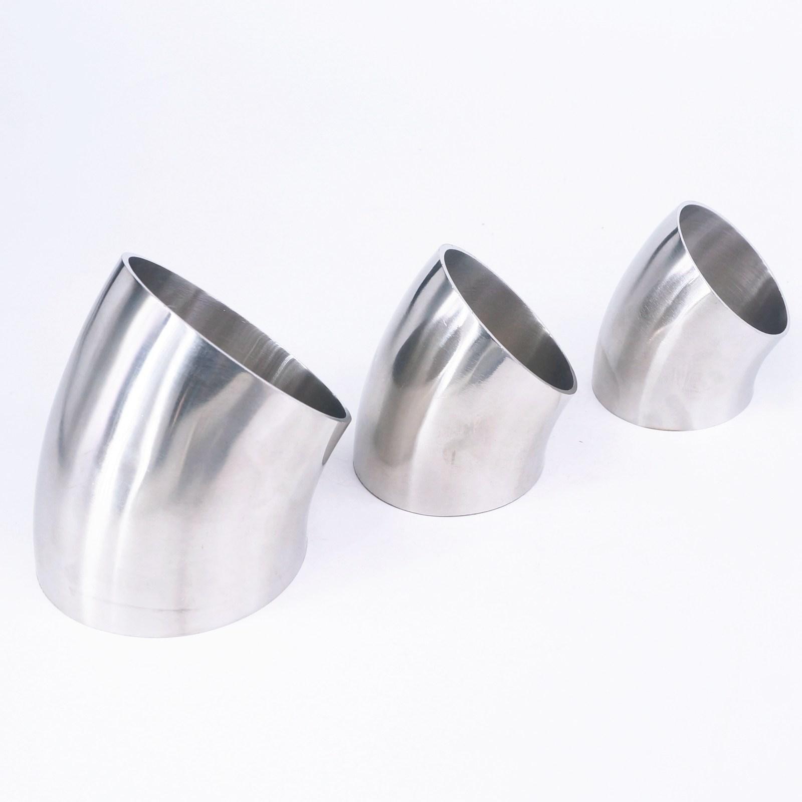 Codo de 45 grados de soldadura sanitaria de acero inoxidable, accesorio de tubería, O/D 16/19/25/28/32/34/38/45/51/57/63mm 304