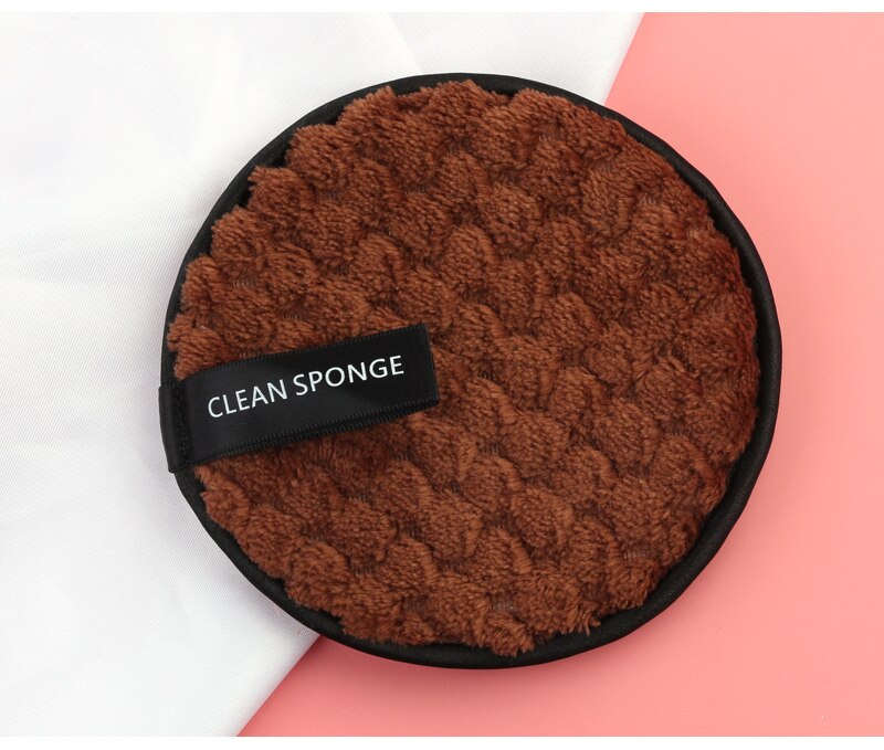 1pcs Round Shape Sponge Cosmetic Puff Soft Flannelette Face Cleaning Sponge Puff Facial Cleanser Cosmetic Tool Wash Flutter: brown
