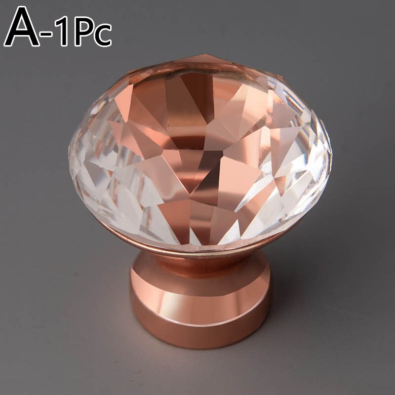 Rose Gold Door Knobs 30mm Diamond Shape Crystal Glass Knobs Drawer Pull Kitchen Cabinet Door Wardrobe Handles Hardware