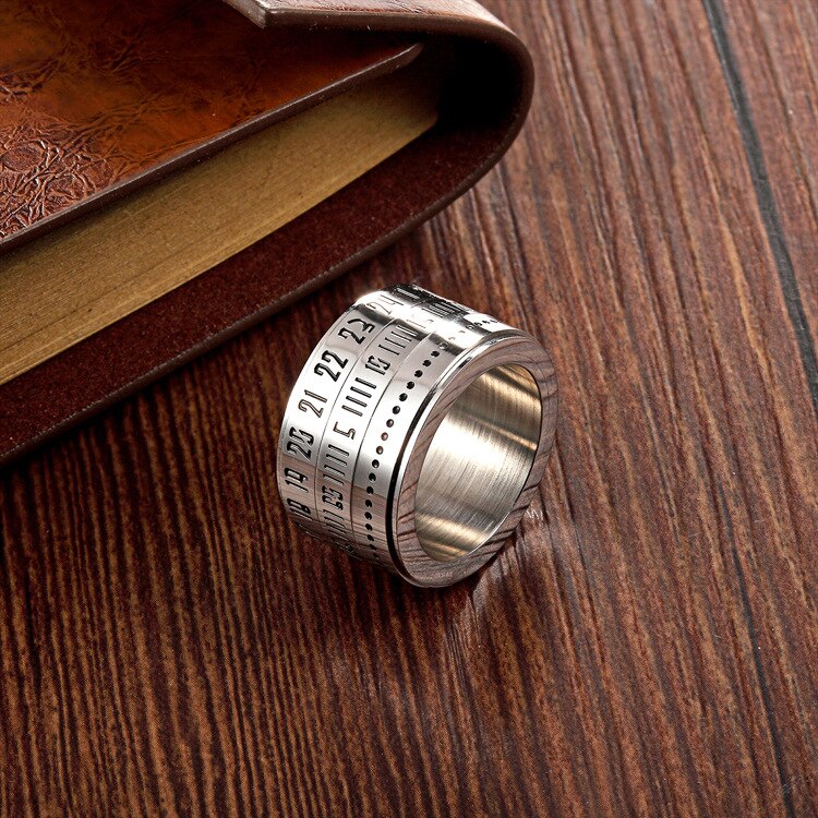 Silver Color 14MM Wide Rome Number Spinner Rotate 316L Stainless Steel Men Ring Jewelry