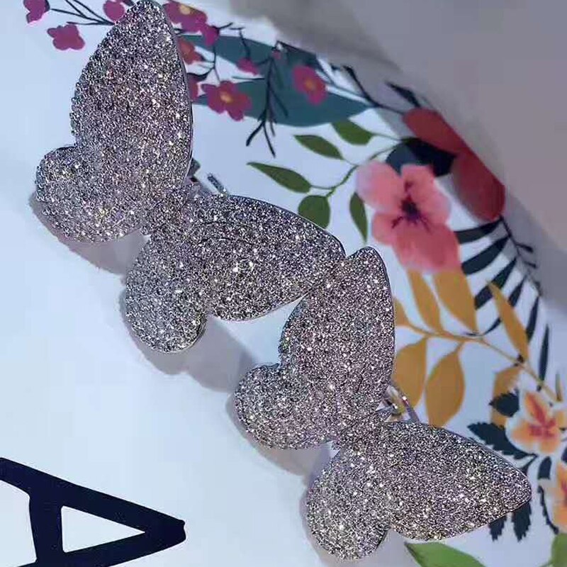 HIBRIDE Newest Beautiful Butterfly CZ Stone Micro Pave Engagement Rings Women White Gold Color Female Finger Ring For R-150