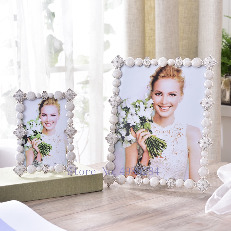 Retro metall pärla fotoram handgjorda bröllop desktop foto lagring display hantverk dekoration fotoramar för bild
