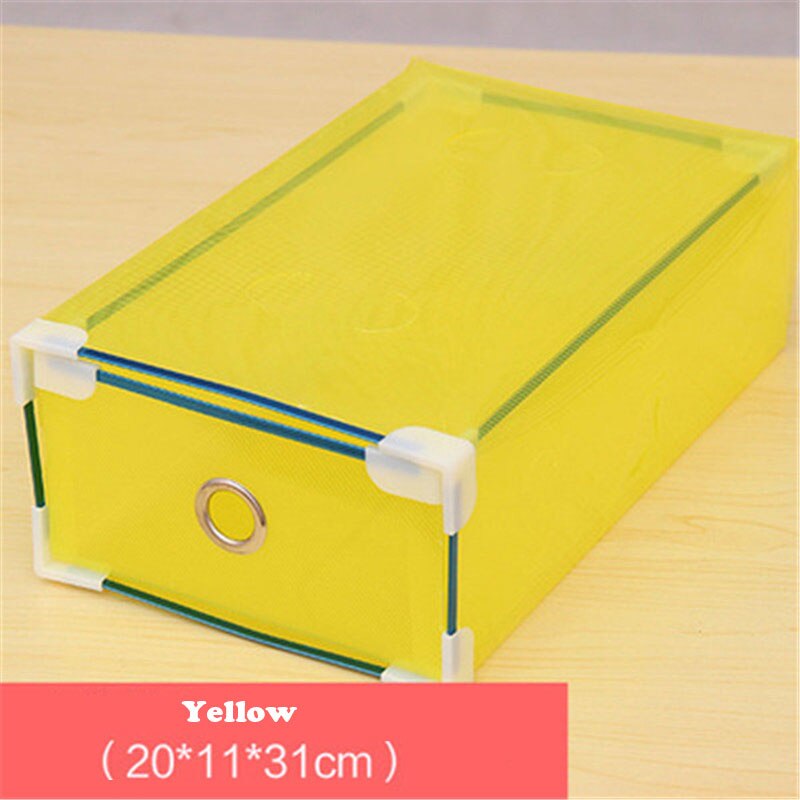 Eco-Friendly Transparent Shoe Hanger Plastic Rectangle Storage Box Shoe Organizer Thickened Drawer Shoe Box Home Stackable Box: Yellow(M)