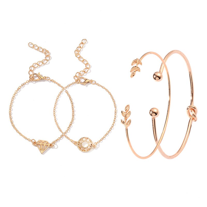 caldo 4 pz/impostato moda boemia foglia nodo mano polsino catena a maglie braccialetto di fascino braccialetto per le donne bracciali in oro gioielli tutto'ingrosso