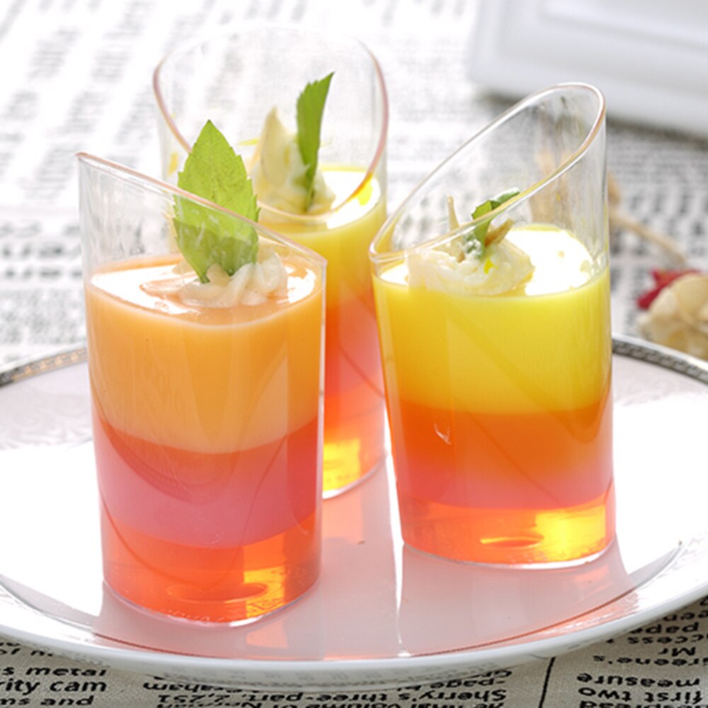 50pcs 80ml Mini Dessert Cups Clear Slanted Parfait Appetizer Cup Jelly Pudding Mousse Cup