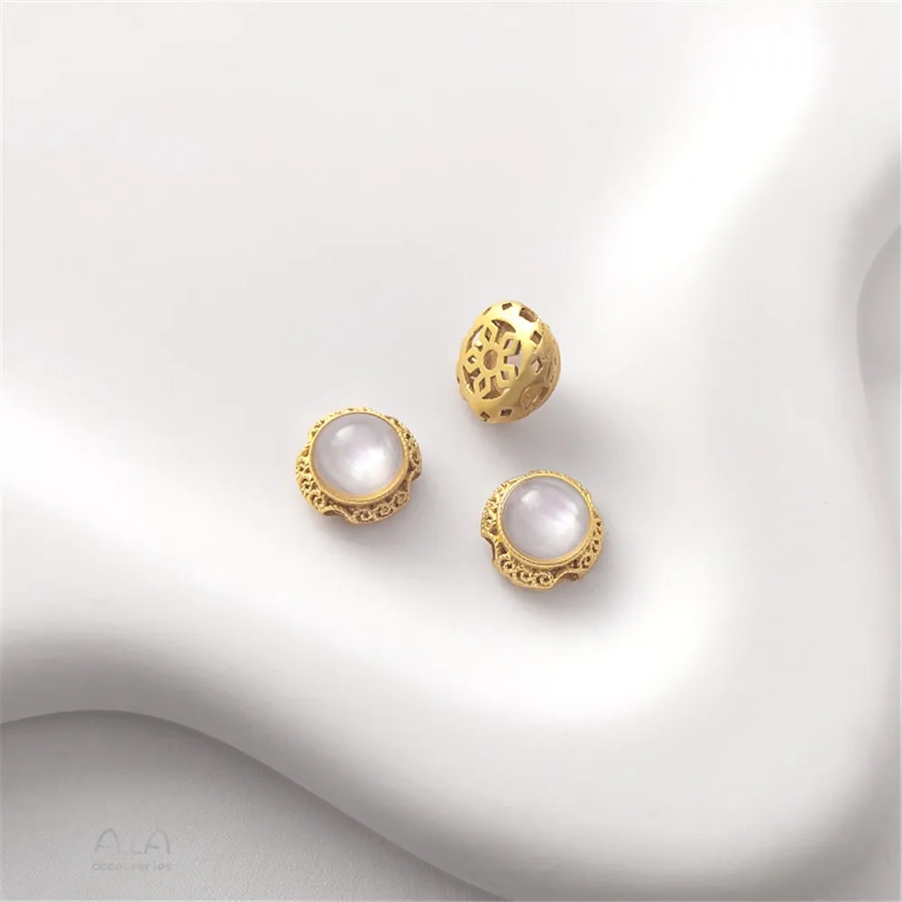 Cuentas de transferencia con incrustaciones de ópalo de imitación, accesorios de joyería hechos a mano, oro mate, chapado en cobre, Retro: Color amarillo claro