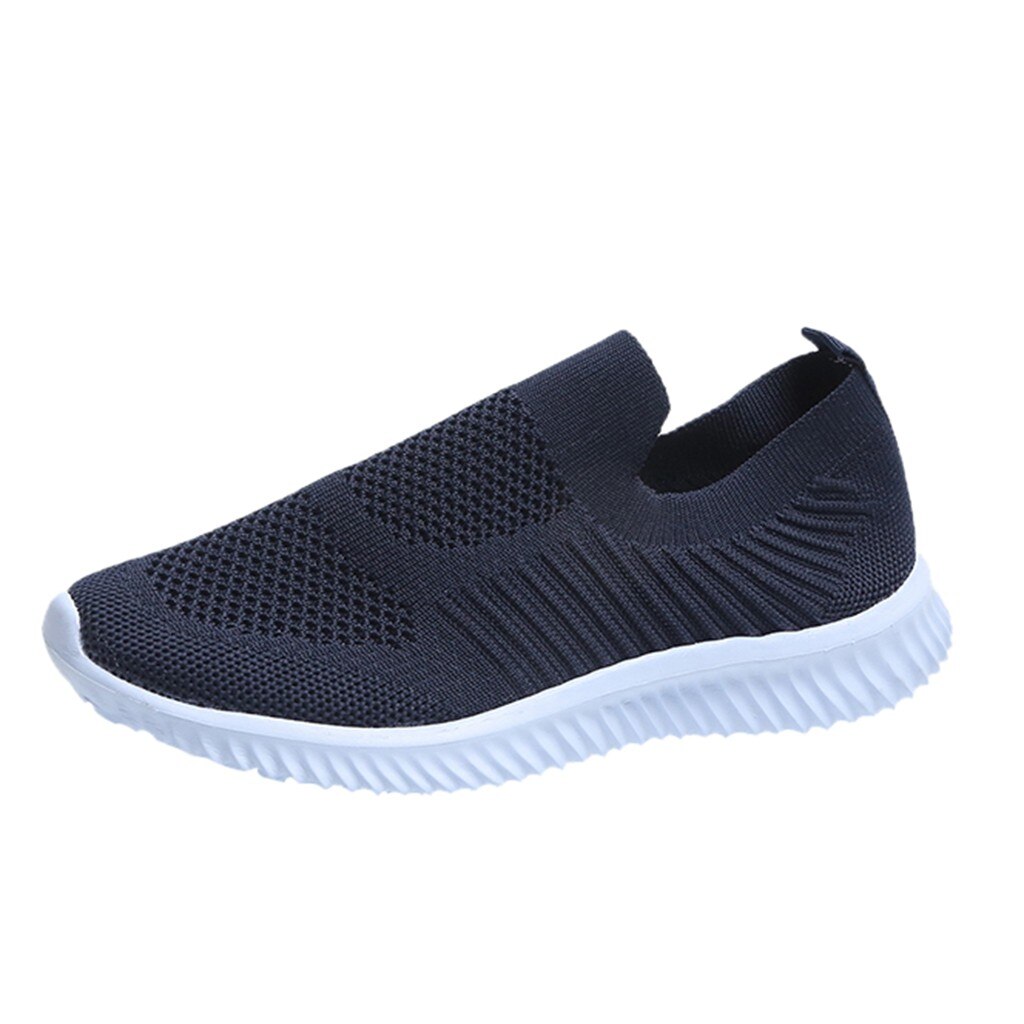 Zapatillas de tenis ligeras para mujer, zapatos vulcanizados de punto de malla transpirable, de deslizamiento para exterior, de talla grande: Black / 38
