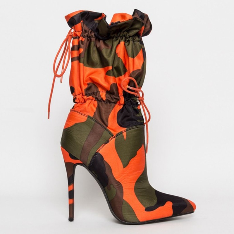 Wetkiss camouflage boots dam mid kalv boot vinterskor kvinnliga stilettklackar skor dam spetsiga tå elastiska partyskor