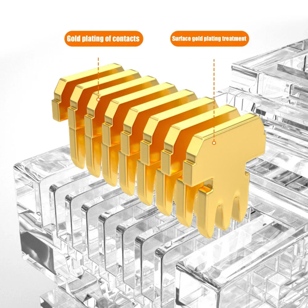 RJ45 Cat6 Cat5e Pass Through Connectors Gold Plated 8P8C Modular Ethernet UTP Network Cable Plug for Unshielded Twisted Pair