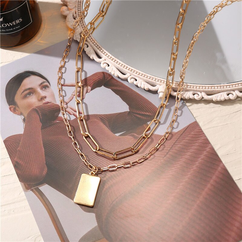 17km geometriske firkantede vedhæng kædehalskæde til kvinder boheme guldmønt flerlags sweater halskæder smykker