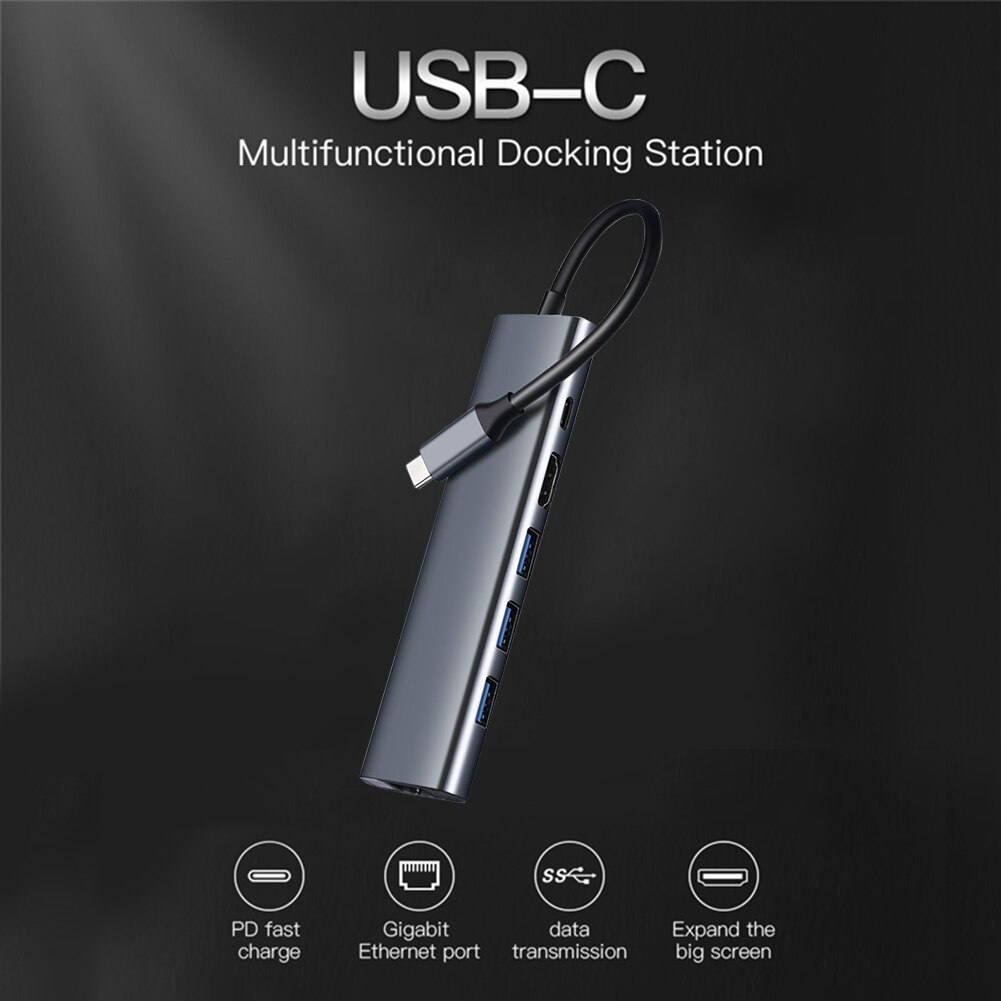 6 in 1 Docking Station Notebook Smartphone Expansion Converter USB Type C to 4K HDMI-compatible RJ45 100M LAN Ethernet Hub