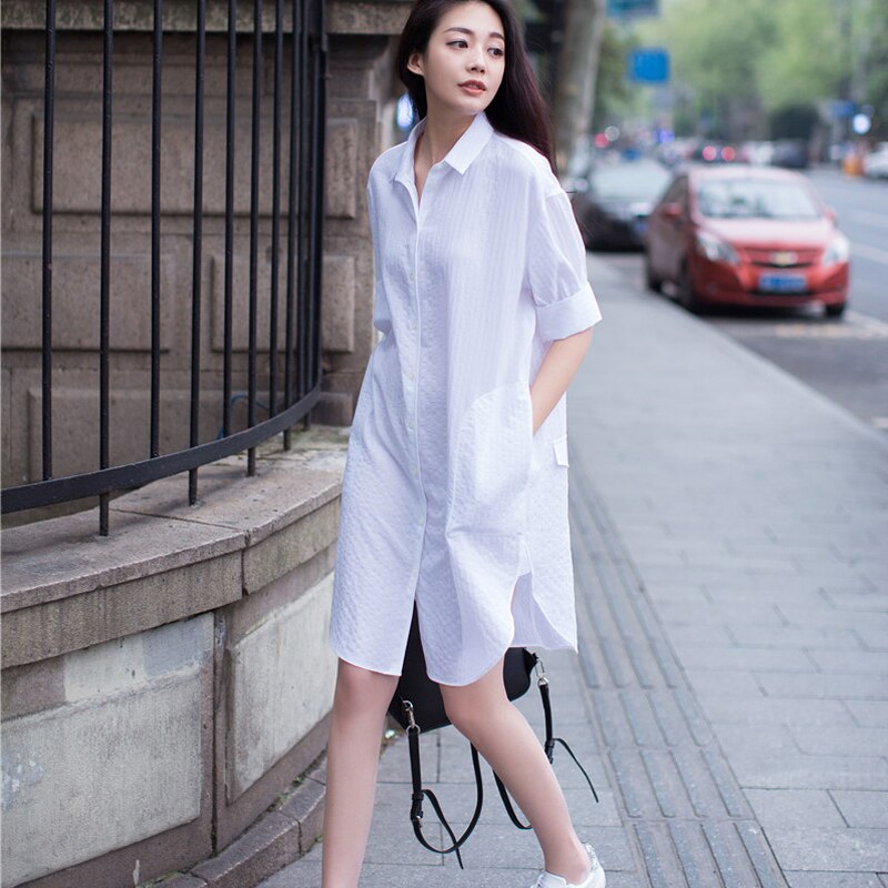 Ropa de verano para embarazadas, camisas de talla grande, vestido de maternidad, ropa de embarazo, blusa larga informal, camisa blanca suelta de Color sólido: L