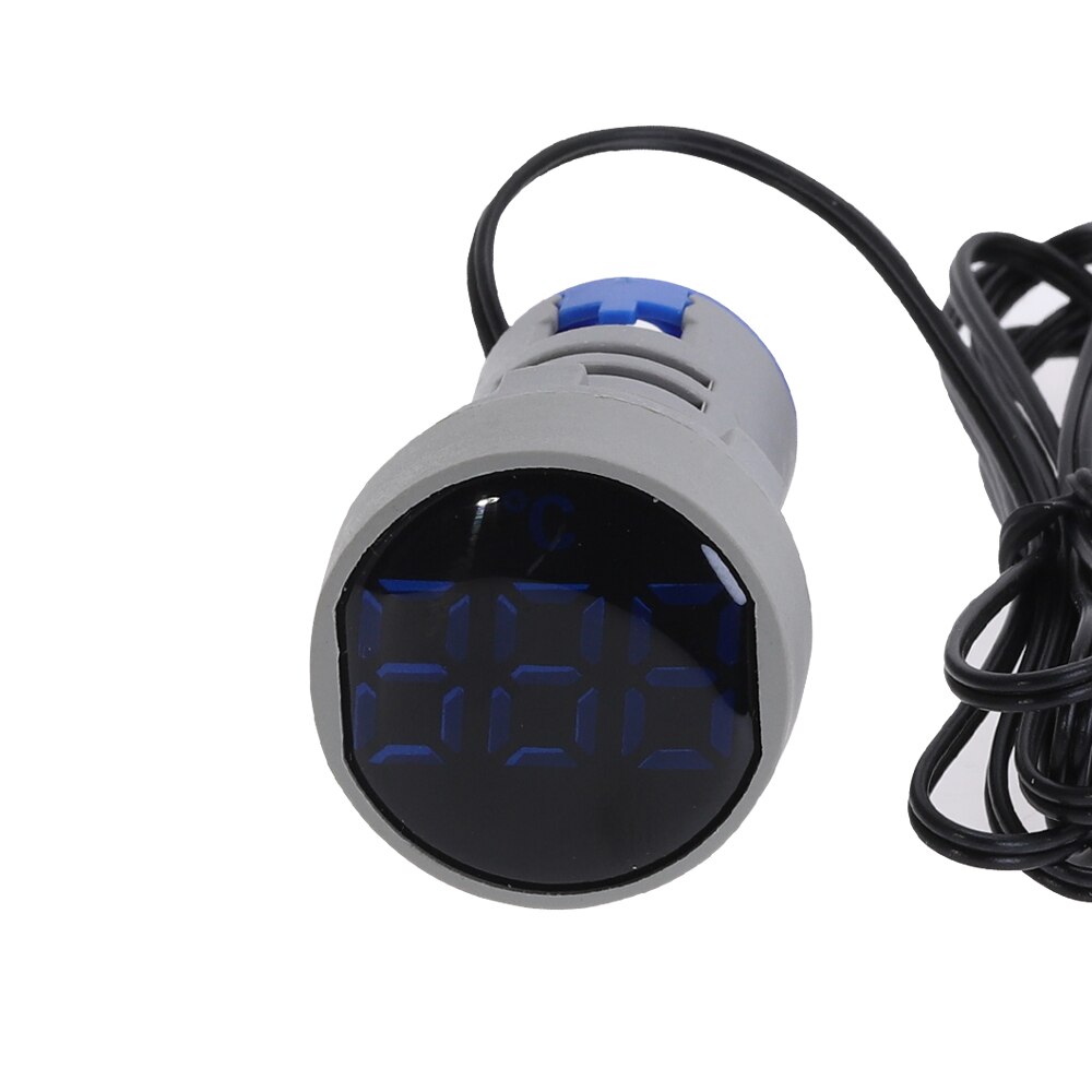 Round LED Light Display Thermometer 22mm Mini Digital Temperature Meter Indicator AC 50-380V 220V -20-120'C with 1m Sensor: Blue