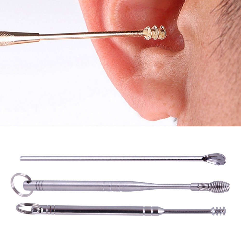 3 Stks/partij Rvs Zilver Earpick Wax Remover Curette Cleaner Gezondheidszorg Gereedschap Ear Pick 3 Soorten Handvat #278201