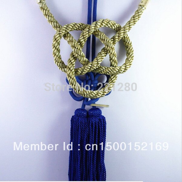 1Set JP Junction Produce Golden Kin Tsuna Rope Match More Colors Fusa Kiku Knot For Car Auto Rearview Mirror Fastening: Gold-Blue