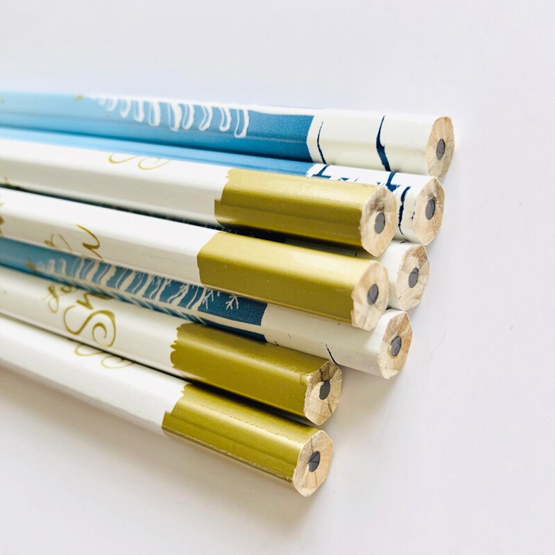 4pcs /Set Pastel Winter Snowflake Hexagon HB Standard Wooden Pencil Writing Drawing Stationery