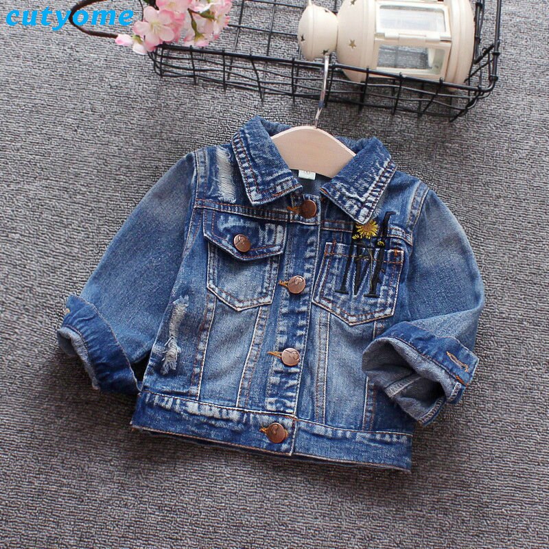 Baby Baby Meisjes Jeans Jas Borduren Bloemen Turn-Down Kraag Ripped Bovenkleding Peuter Pasgeboren Meisje Denim Kleding Jas