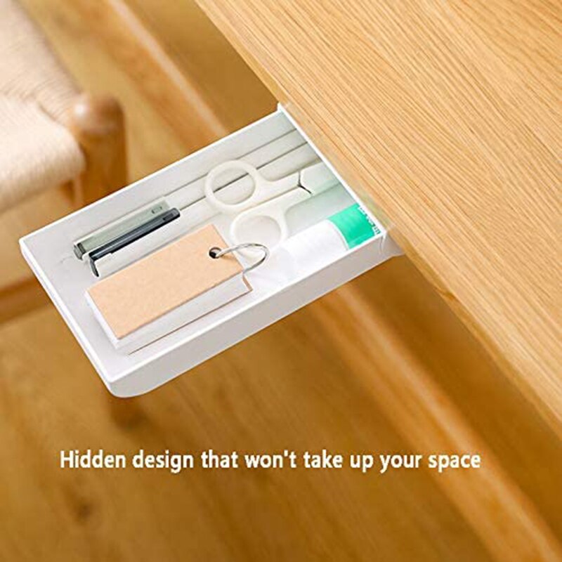 Self Stick Pencil Tray Desk Table Storage Drawer Organizer Box Under Desk Stand Self-Adhesive Under-Drawer Storage