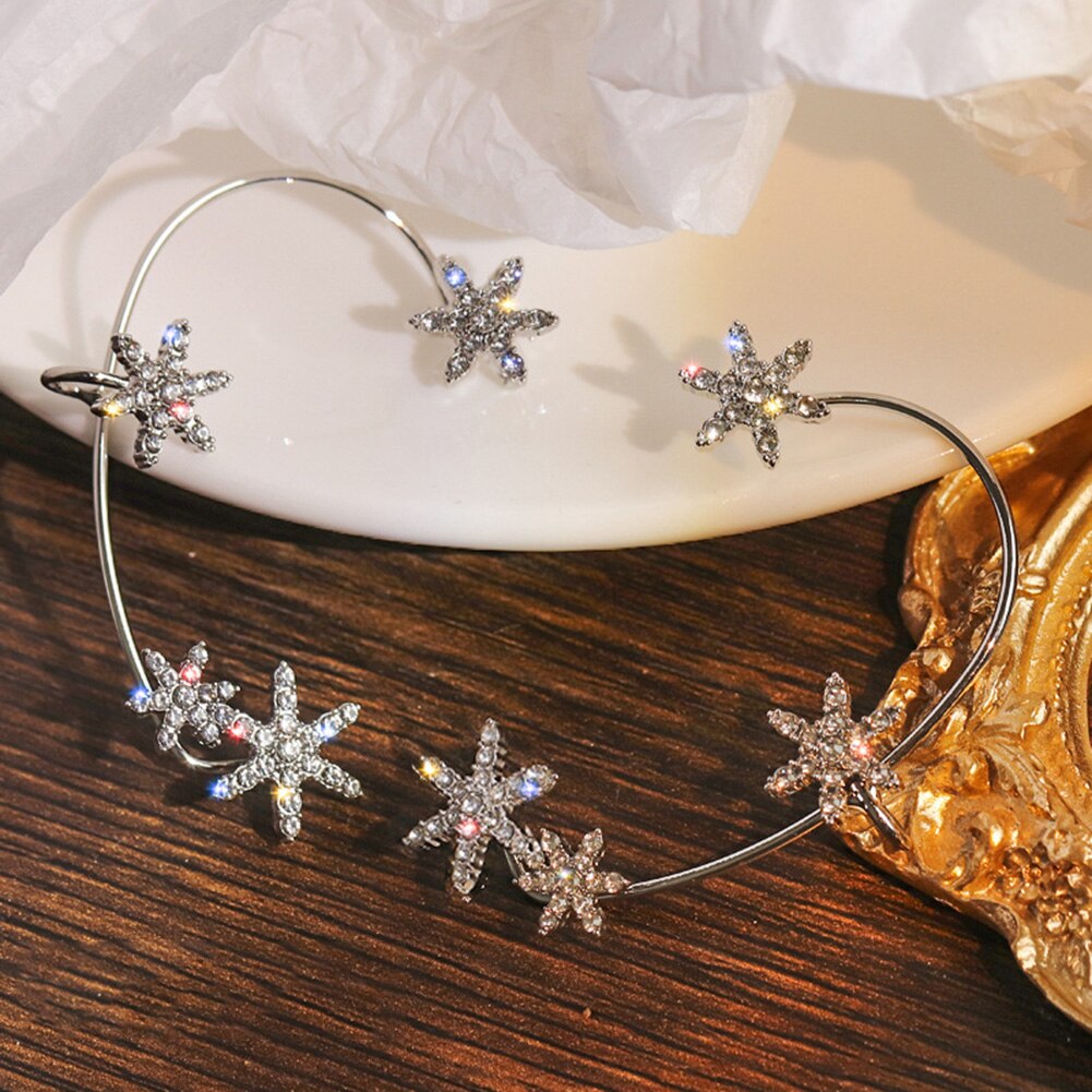 Korean Style Snowflake Ear Clips Without Piercing For Women Sparkling Zircon Ear Cuff Clip Earrings Wedding Party Jewelry