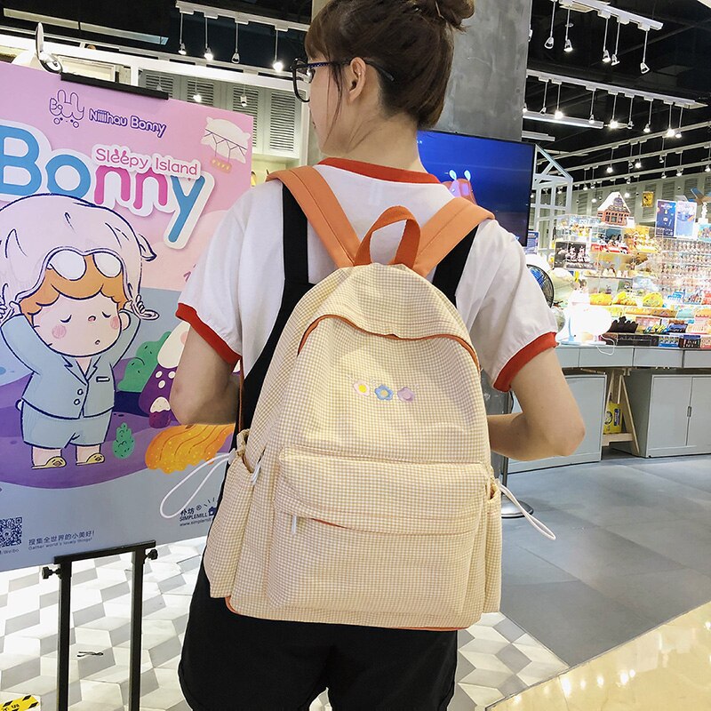 Dcimor Plaid Vrouwen Rugzak Vrouwelijke Borduurwerk Schooltas Voor Tiener Meisjes Rugzak Boekentas Mochilas