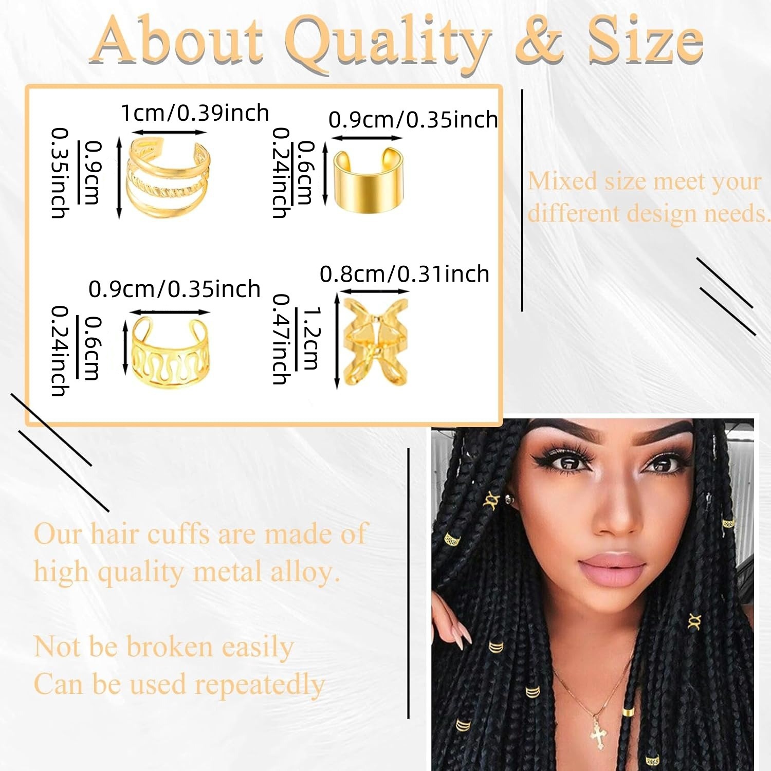40 Uds joyería para el cabello para trenzas puños dorados para el cabello anillos multiestilo cuentas para el cabello ajustables para trenza Loc accesorios para rastas