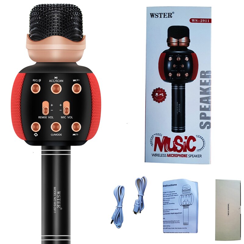 WSTER Version Bluetooth Karaoke Microphone Wireless Speaker Handheld Player Magic Voice Record Music Mic PK WS-858: Red