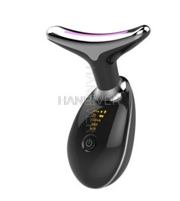 EMS Thermal Neck Lifting and Tighten Massager Electric Micro-current Wrinkle Remover LED Photon Face Beauty Device for Woman: black